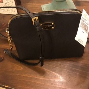 Micheal Kors Large Black Leather Dome Crossbody